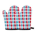 Red And Blue Argyle Pattern Print Oven Mitts