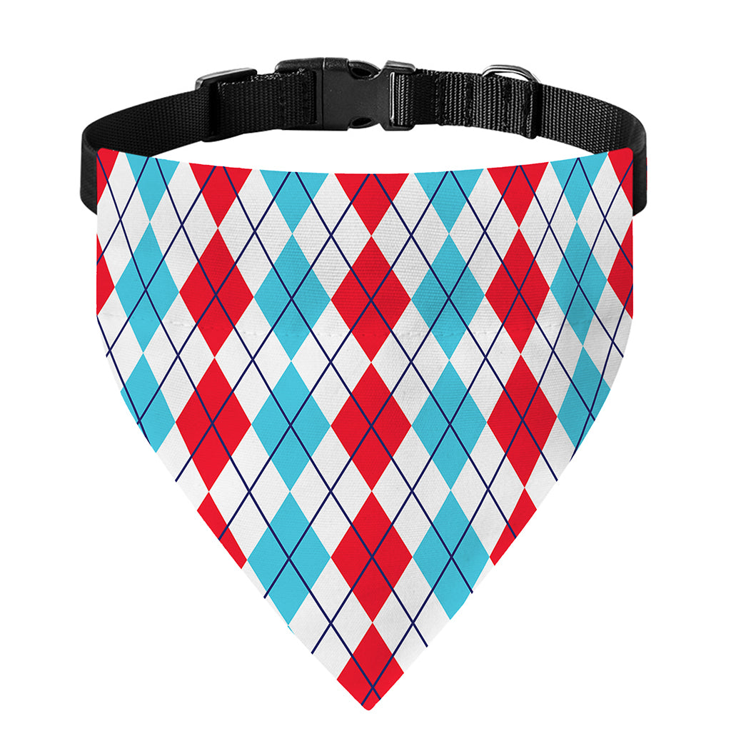 Red And Blue Argyle Pattern Print Over The Collar Dog Bandana