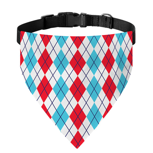 Red And Blue Argyle Pattern Print Over The Collar Dog Bandana