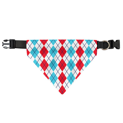 Red And Blue Argyle Pattern Print Over The Collar Dog Bandana