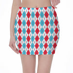Red And Blue Argyle Pattern Print Pencil Mini Skirt