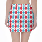 Red And Blue Argyle Pattern Print Pencil Mini Skirt