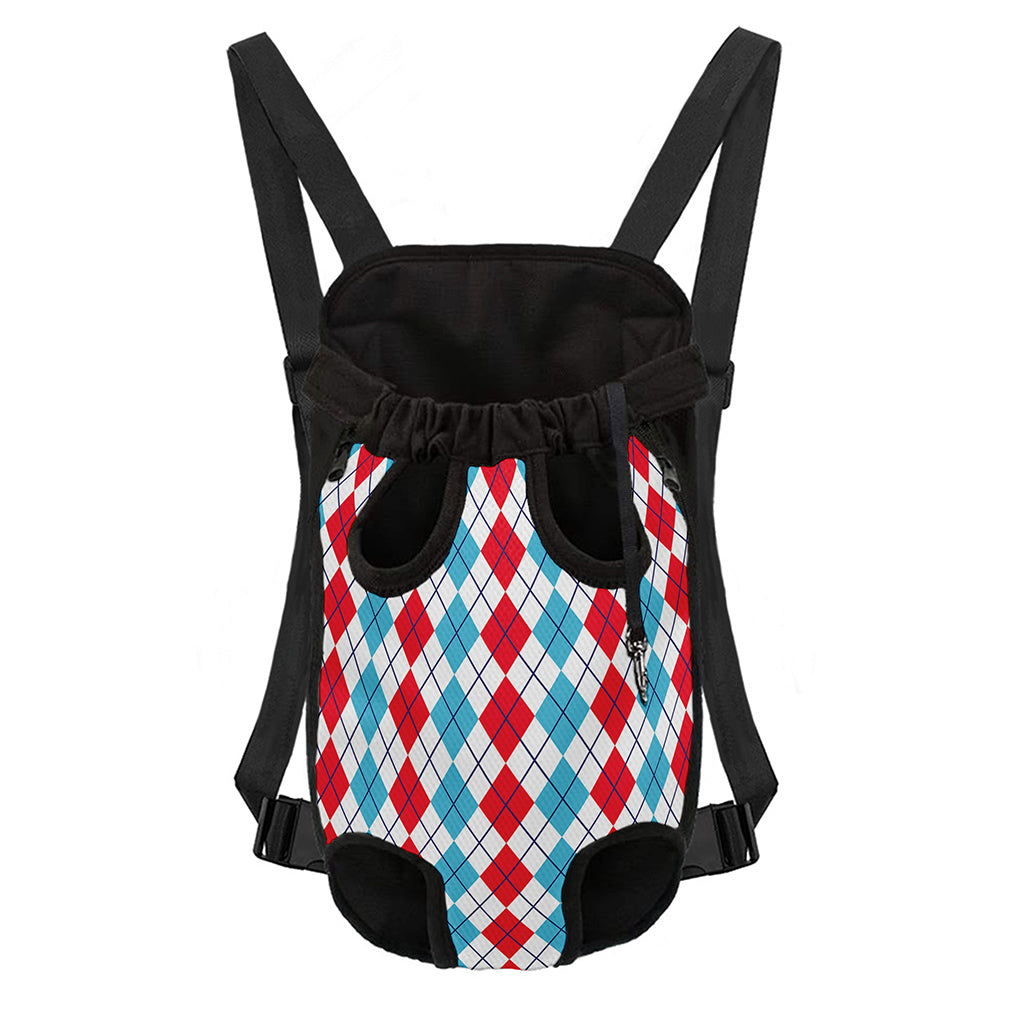 Red And Blue Argyle Pattern Print Pet Carrier Backpack
