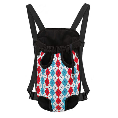 Red And Blue Argyle Pattern Print Pet Carrier Backpack