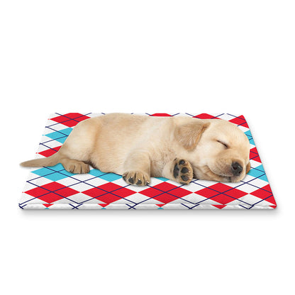 Red And Blue Argyle Pattern Print Pet Cooling Mat Cover