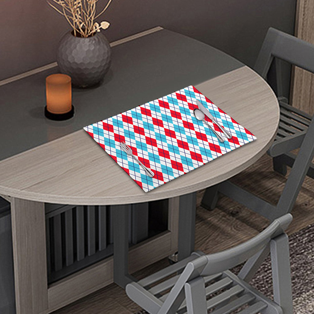Red And Blue Argyle Pattern Print Placemat