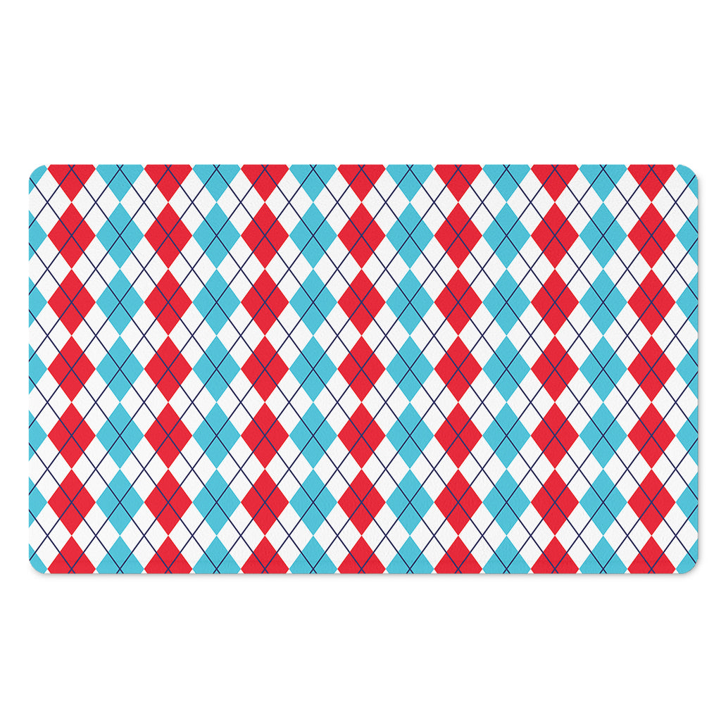 Red And Blue Argyle Pattern Print Polyester Doormat
