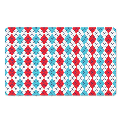 Red And Blue Argyle Pattern Print Polyester Doormat