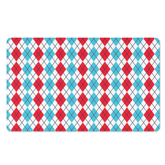 Red And Blue Argyle Pattern Print Polyester Doormat