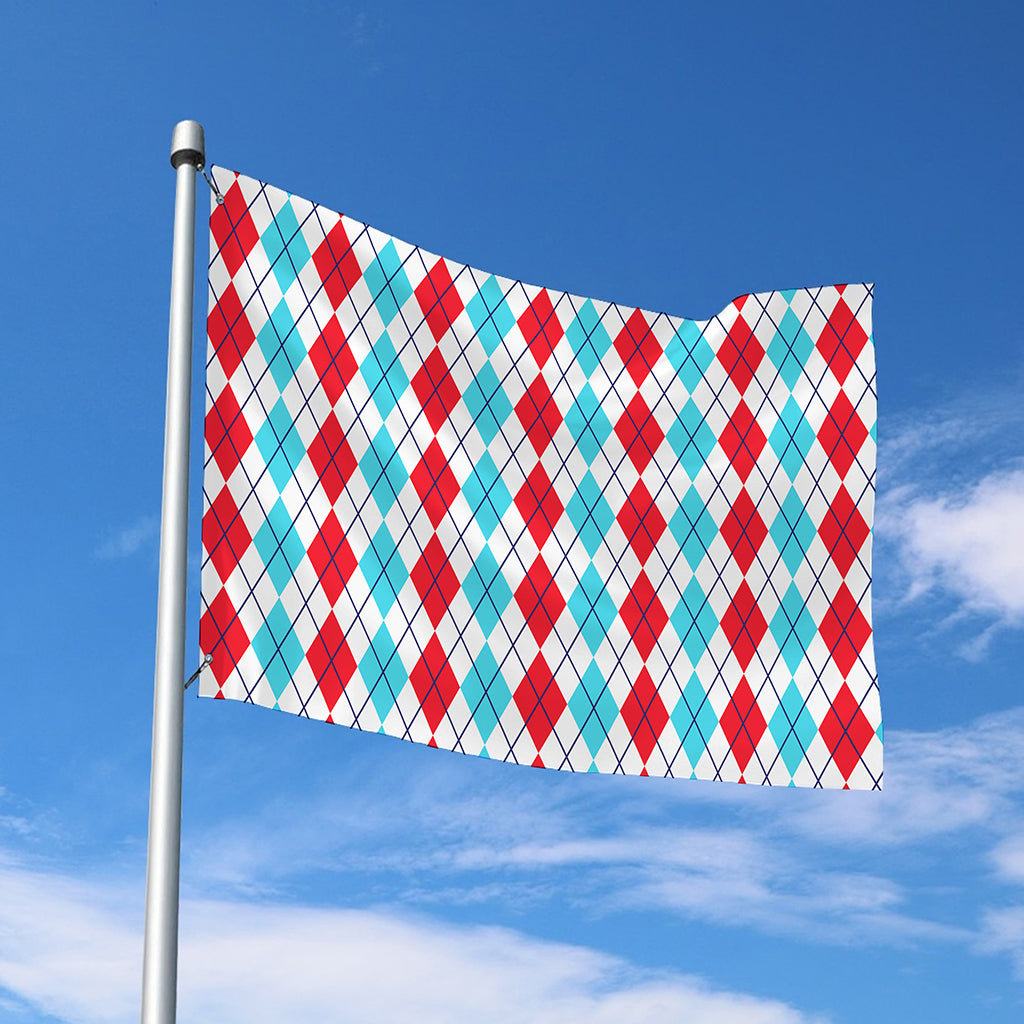 Red And Blue Argyle Pattern Print Polyester Flag