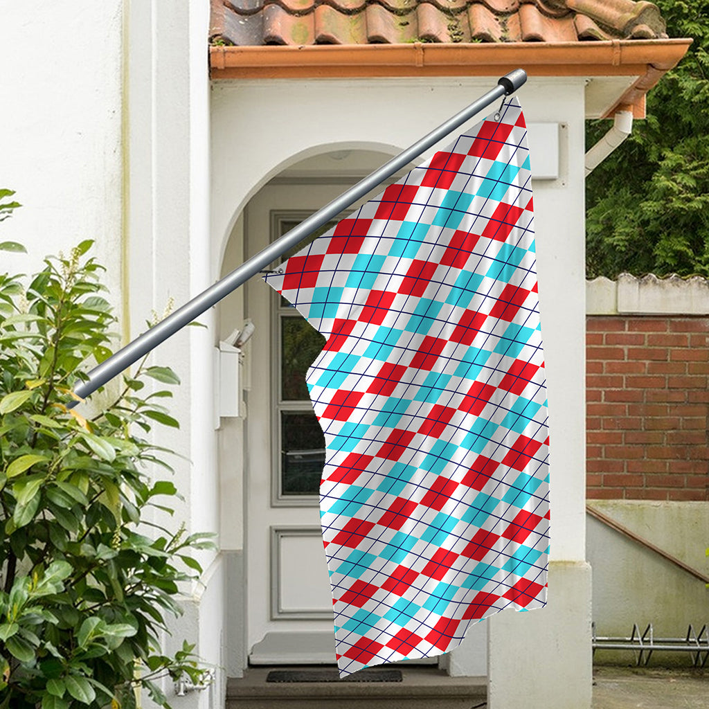 Red And Blue Argyle Pattern Print Polyester Flag