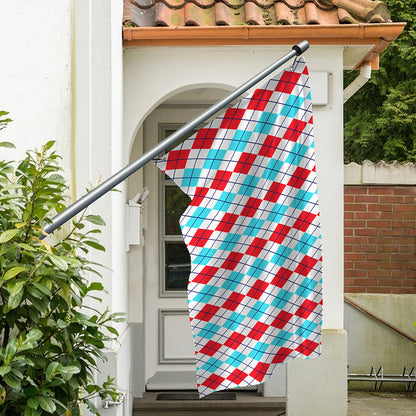 Red And Blue Argyle Pattern Print Polyester Flag