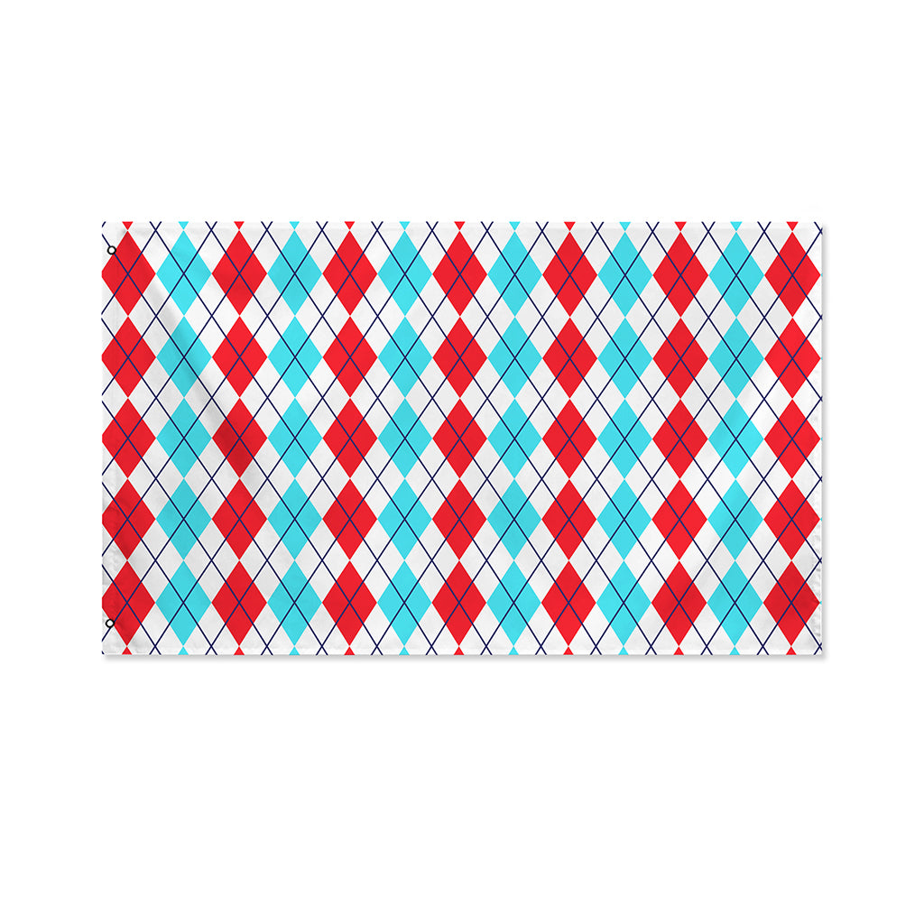 Red And Blue Argyle Pattern Print Polyester Flag