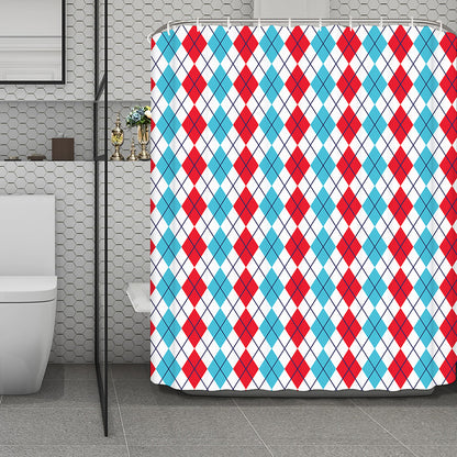 Red And Blue Argyle Pattern Print Polyester Shower Curtain