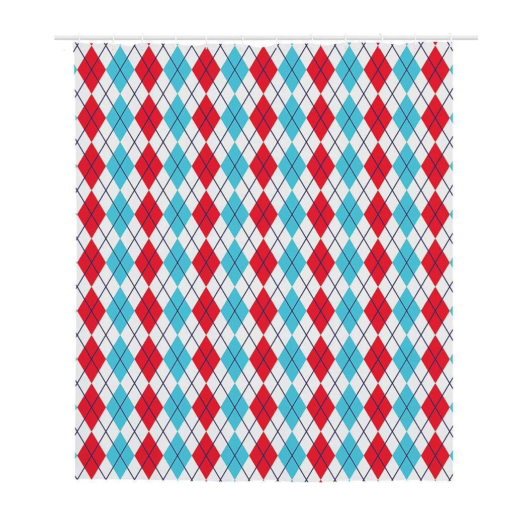 Red And Blue Argyle Pattern Print Polyester Shower Curtain