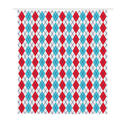 Red And Blue Argyle Pattern Print Polyester Shower Curtain
