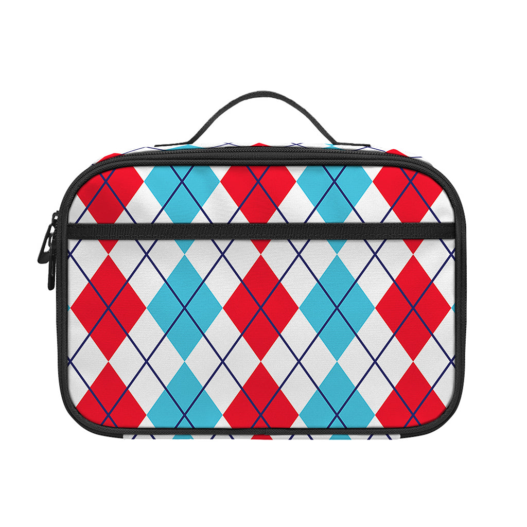 Red And Blue Argyle Pattern Print Portable Lunch Bag