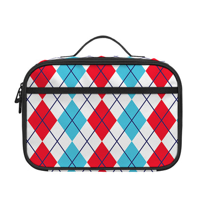 Red And Blue Argyle Pattern Print Portable Lunch Bag