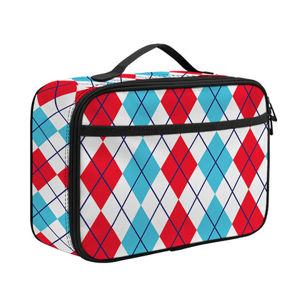 Red And Blue Argyle Pattern Print Portable Lunch Bag