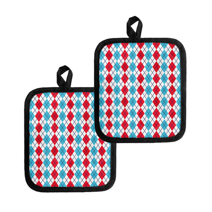 Red And Blue Argyle Pattern Print Pot Holders