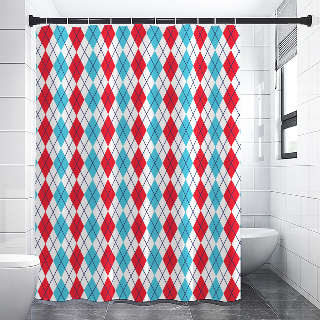 Red And Blue Argyle Pattern Print Premium Shower Curtain