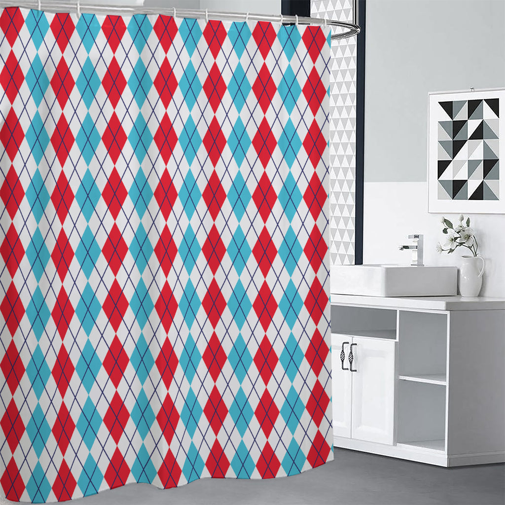 Red And Blue Argyle Pattern Print Premium Shower Curtain