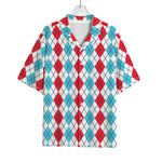 Red And Blue Argyle Pattern Print Rayon Hawaiian Shirt