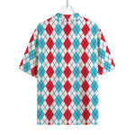 Red And Blue Argyle Pattern Print Rayon Hawaiian Shirt