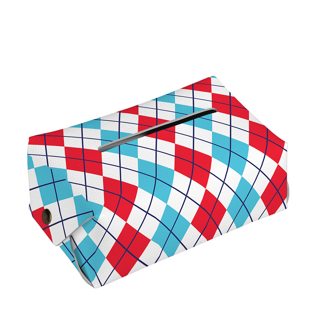Red And Blue Argyle Pattern Print Rectangle Tissue Box Cover