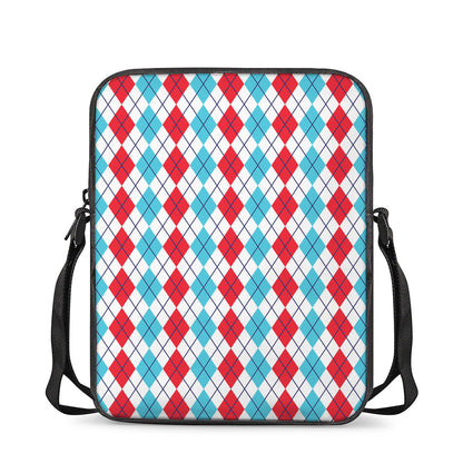 Red And Blue Argyle Pattern Print Rectangular Crossbody Bag