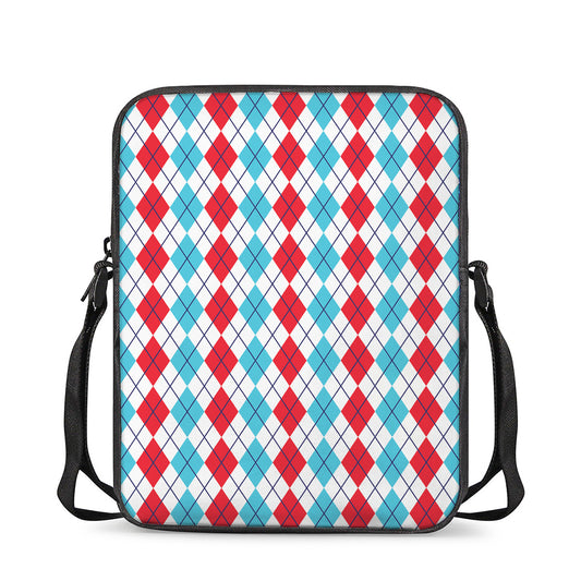 Red And Blue Argyle Pattern Print Rectangular Crossbody Bag