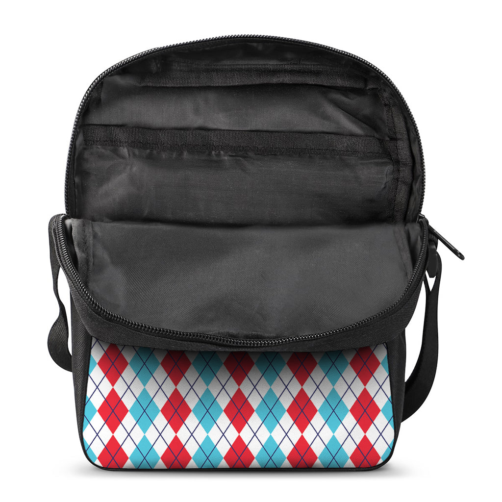 Red And Blue Argyle Pattern Print Rectangular Crossbody Bag