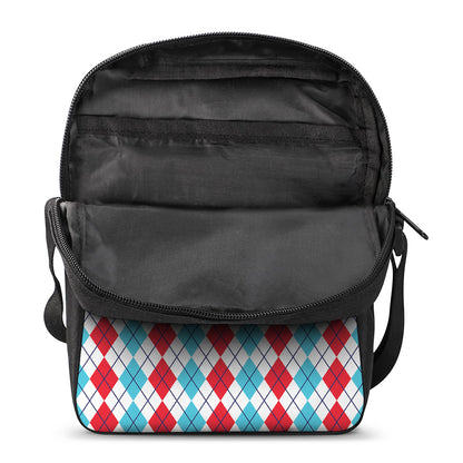 Red And Blue Argyle Pattern Print Rectangular Crossbody Bag