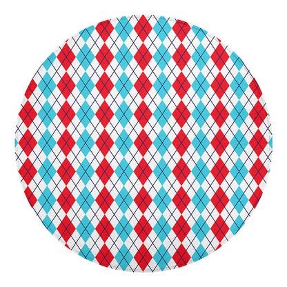 Red And Blue Argyle Pattern Print Round Blanket