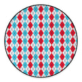Red And Blue Argyle Pattern Print Round Floor Mat
