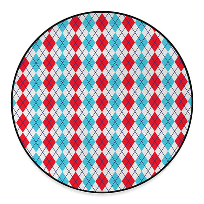 Red And Blue Argyle Pattern Print Round Floor Mat