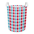 Red And Blue Argyle Pattern Print Round Laundry Basket