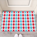 Red And Blue Argyle Pattern Print Rubber Doormat