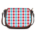 Red And Blue Argyle Pattern Print Saddle Bag