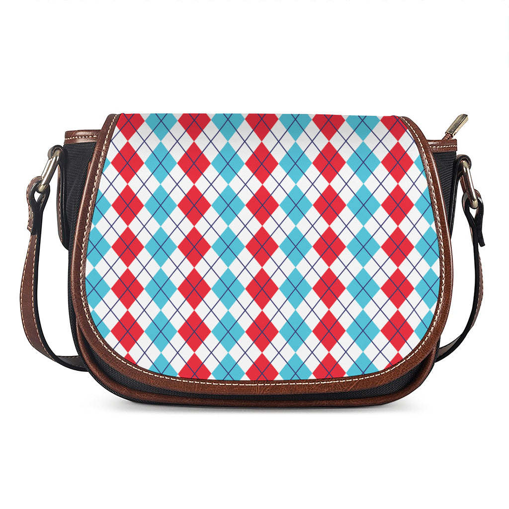 Red And Blue Argyle Pattern Print Saddle Bag