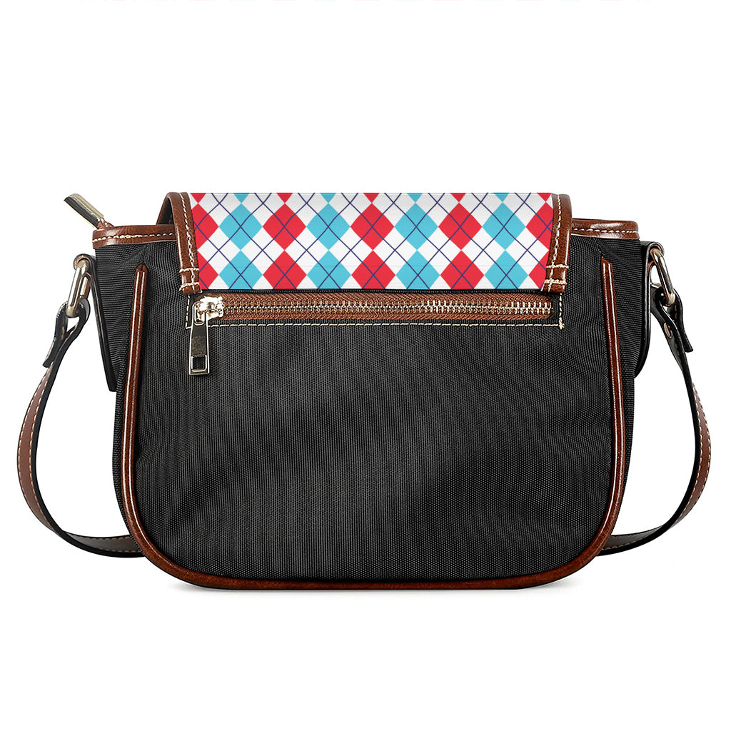 Red And Blue Argyle Pattern Print Saddle Bag