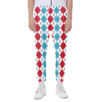 Red And Blue Argyle Pattern Print Scuba Joggers