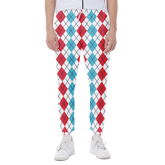 Red And Blue Argyle Pattern Print Scuba Joggers