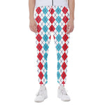Red And Blue Argyle Pattern Print Scuba Joggers