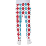 Red And Blue Argyle Pattern Print Scuba Joggers