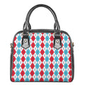 Red And Blue Argyle Pattern Print Shoulder Handbag