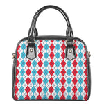 Red And Blue Argyle Pattern Print Shoulder Handbag