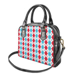 Red And Blue Argyle Pattern Print Shoulder Handbag
