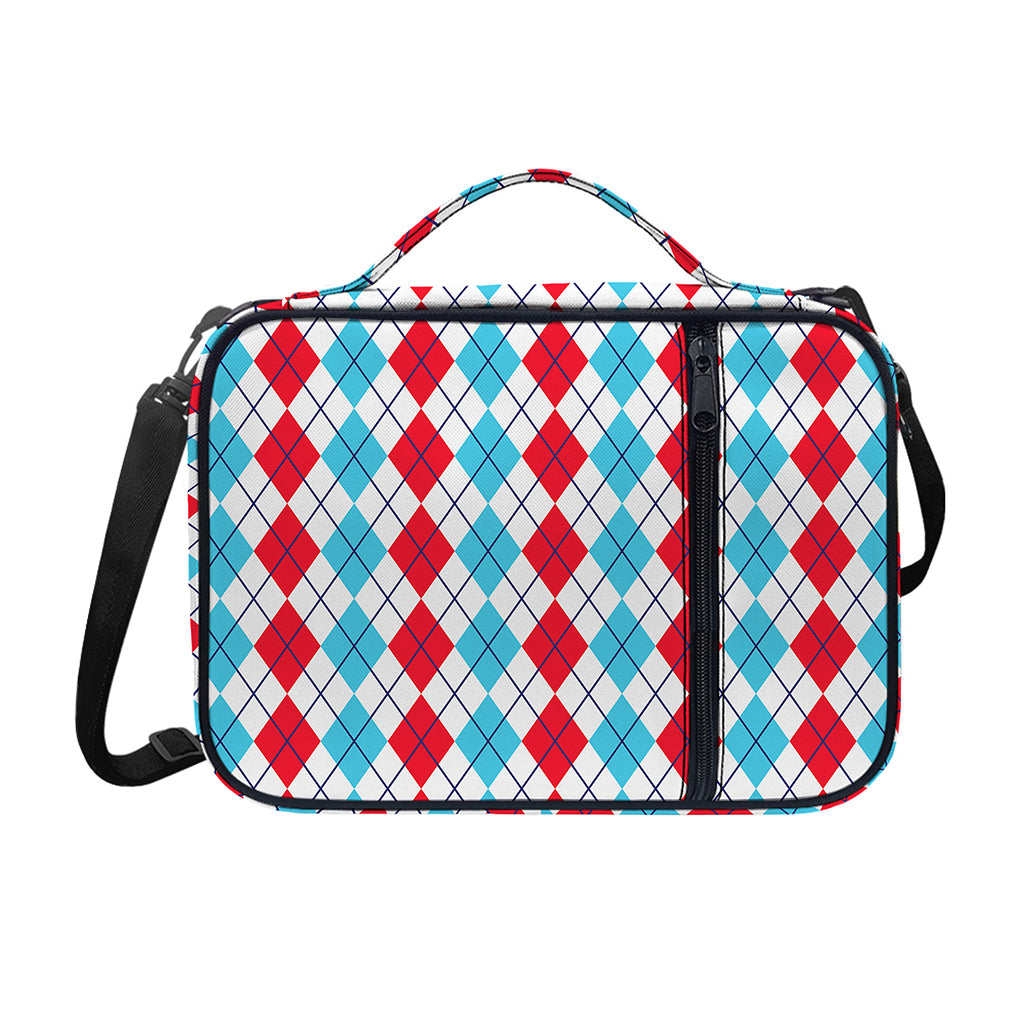 Red And Blue Argyle Pattern Print Shoulder Strap Bible Bag