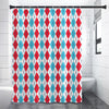 Red And Blue Argyle Pattern Print Shower Curtain